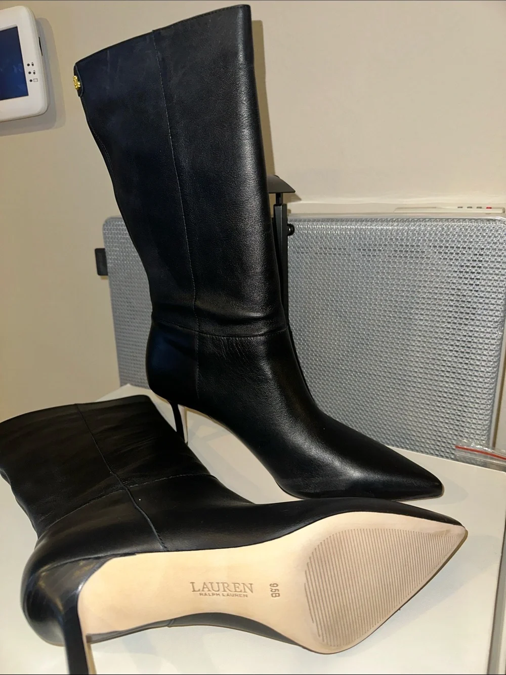 Lauren Ralph Lauren Black Pointed-Toe Leather Mid-Calf Boots - Picture 3 of 3